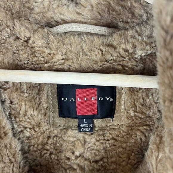 Vintage Y2K Gallery Hooded Suede Leather Penny Lane Coat Faux Fur Trim Sz L Warm - Picture 8 of 12